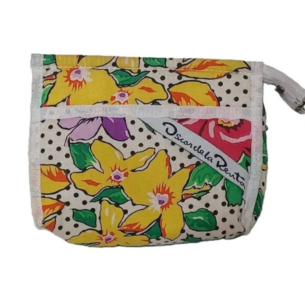 Vintage Oscar de la Renta Cosmetic Bag Tropical Floral Polka Dot‎ Mini Cloth